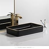 Badezimmer Rechteckige Keramik Waschbecken Aufsatzwaschbecken Handwaschbecken，60 * 34 * 11CM，Leichter Luxus Waschschale Klein Gaste Wc Mit Wasserhahn Und Abfluss(Color:Set mit Wasserhahn)