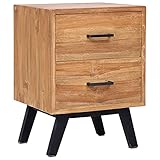 Massivholz Teak Nachtkommode mit 2 Schubladen Nachtschrank Telefonschrank Konsolentisch Telefontisch Nachttisch Dekorativer Schrank Beistelltisch