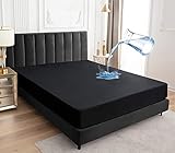 Wasserdichter Matratzenschoner 90x200cm Spannbettlaken, Atmungsaktive Matratzenbezug Wasserundurchlässiger Matratzen-Schutz Nässeschutz Spannbetttücher - Schwarz