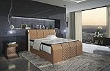 Sofa Dreams Boxspringbett Paris Bettgestell in Leder Stauraum LED Licht Hotelmatratze 140x200 160x200 180x200 200x200 200x220 (200 x 200 cm, Sandbeige-Braun)