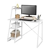 SoBuy FWT29-W Schreibtisch(102x50x75/117cm) Computertisch Arbeitstisch mit 3 Ablageflächen weiß (Ohne Stuhl)
