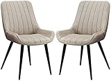 Esszimmerstühle aus PU-Leder, 2er-Set, Moderne Polsterstühle mit Metallbeinen für Esszimmer, Wohnzimmer, Schlafzimmer, Küche (Color : Beige)