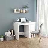 JUNZAI Schreibtisch, Computertisch, Arbeitstisch, Home Office Desk, Schreibtischorganizer, Büroschreibtisch, Büro Tisch, Hochglanz-Weiß 100×50×76 cm Spanplatte