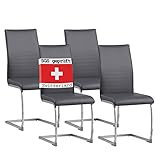 ALBATROS Freischwinger Stuhl BURANO 4er Set, Grau - Esszimmerstuhl Schwingstuhl mit Modernem Design und Kunstleder-Bezug - Küchenstuhl, Polster-Stuhl Esszimmer, Esstisch Stuhl