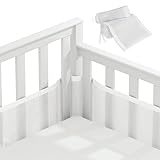 Vicloon Bettumrandung Nestchen, Nestchen für Kinderbetten Kantenschutz Baby Babybett, Atmungsaktive Polsterung, Kopfschutz Babybett Umrandungen, Rausfallschutz für Babybett Gitterstäbe-Weiß