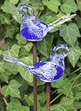 Bornhöft 2er Set Gartenstecker Glasvogel Deko Beetstecker Handarbeit Skulptur Vogel Blau