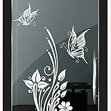 DD Dotzler Design Fensterfolie Milchglasfolie Blumen Schmetterlinge selbstklebend geeignet für Fenster Glastür mit Motiv Fenstertattoo Aufkleber 2111-2