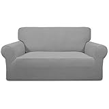 Greatime Stretch Sofabezug Sofaüberwurf Möbelschutz Sofaüberzug Couchbezug Couch Schild Sofahusse Weich mit Gummiband Schaumstreifen(Hellgrau,2-Sitzer)