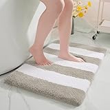 chakme Badematte rutschfest Weiche Mikrofaser Badvorleger Maschinenwaschbar, Badezimmerteppich Badteppich Duschvorleger für Badezimmer, 61 x 91 cm, Beige und Weiß