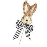com-four® Blumenstecker im Hasen-Design - Niedlicher Hasenkopf mit einem Schal - Blumenstecker für Osterkränze (1 Stück - Schwarze Schleife)