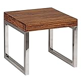 WOHNLING Beistelltisch GUNA Massiv-Holz Sheesham Wohnzimmer-Tisch Metallgestell Couchtisch Landhaus-Stil dunkelbraun 45 cm Natur-Produkt Wohnzimmermöbel Unikat modern Massivholzmöbel Echtholz Anstelltisch