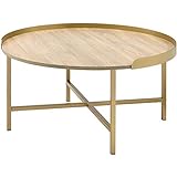 Acme Furniture Couchtisch aus Holz, rund, mit Metallgestell, Eiche/Gold