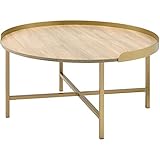 Acme Furniture Couchtisch aus Holz, rund, mit Metallgestell, Eiche/Gold