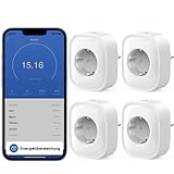 GHome Smart Wlan Steckdose 16A,WiFi Steckdose 4erPack, Smart Home Plug Funktioniert mit Alexa Google Home,Stromverbrauch Messen Sprachsteuerung Timer, NUR auf 2,4GHz WiFi.230V || 50/60Hz || 20-45° C