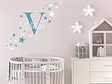 Skins4u Wandtattoo Kinderzimmer Wunsch Namen Sterne Punkte Set Punkte Türschild Baby Mädchen Junge personalisiert Wunschname Babyzimmer selbst gestalten individuell (Mit Großbuchstaben)