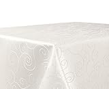 BEAUTEX Tischdecke Damast Ornamente - Bügelfreies Tischtuch - Fleckabweisende, Pflegeleichte Tischwäsche - Tafeltuch, Eckig 110x160 cm, Champagner