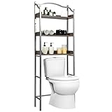 LIFEZEAL Toilettenregal mit 3 offenen Ablage, Waschmaschinenregal aus Metallrahmen,platzsparender Badregal mit verstellbarem Regalböden und Bodenstange, 61x 22,5x167,5cm, Silber Braun