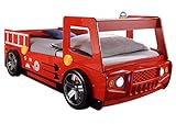 Kinderbett - Rot - 90 x 200 cm - Feuerwehrauto mit Blaulicht