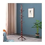 Holzgarderobe Baum mit Haken Dreifeiniger Basis Freistehend Massivholz Kleiderbügel Ständer für Kleidung Hut Schlafzimmer Büro Flur Eingang (Farbe: Walnuss, Größe: 182 x 43 cm)