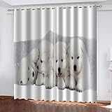 TFLABS Flächenvorhang Set Süßer Weißer Welpe Moderne Haushalt Schlafzimmer Balkon Wärmedämmung 3D-Druck Vorhang Panel Home Decor Vorhänge Für Wohnzimmer Bedroom Children's Room 150(B) X166(H) cm