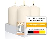 2ASHA HOME Stumpenkerzen MADE IN GERMANY Kerzen - Lange Brenndauer ca.140 Stunden | Set mit 4x Säulenkerzen Farbe Elfenbein Größe 60x120mm Kerze geruchsneutral [RAL zertifiziert]
