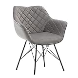 Duhome Polsterstuhl mit Metallgestell, Armlehnstuhl Samt Esszimmerstuhl Küchenstuhl mit Rückenlehnefür Küche Esszimmer Lounge Wohnzimmer Sclafzimmer, Grau