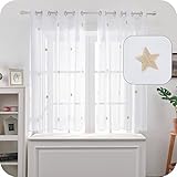 Amazon Brand - Umi 2 Stück Voile Gardinen Halbtransparent Voile Vorhang mit Ösen Stern Vorhänge für Wohnzimmer 175x140 cm Leinen