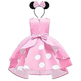 Minnie Mouse Kleid Mädchen Weihnachten Karneval Halloween Verkleiden Kostüm Vintage Polka Dot Prinzessin Tutu Hi-Lo Partykleid mit Maus Ohren Stirnband Geburtstag Festlich Outfit Rosa 18-24 Monate