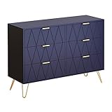 UEV Kommode mit 6 Schublanden, 100 x 34 x 73 cm, Schrank mit 6 Schubladen, Highboard, TV Schrank, Sideboard mit Schubladen, Schmal kommode, Schrank für Wohnzimmer Schlafzimmer,Flur(Blau)