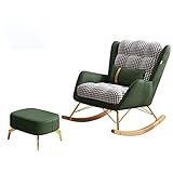 SFXYOYBT Sessel Schaukelsessel Mit Hocker, Moderner Schaukelstuhl, Gepolsterter Wippensitz, Weicher Stoff Baumwolle Leinen Schaukelstuhl Für Schlafzimmer(Color:Grün)