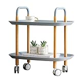 POCHY Beistelltisch, 2-stöckig, Couchtisch aus Buche, mobiler Servierwagen mit Rädern, beweglicher Esstisch, Zuhause, Auto, Getränkewagen, moderner Aufbewahrungswagen