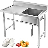 VEVOR Spültisch Edelstahl mit 1 Becken (Rechts) Gastro Spültisch 201 Edelstahl Spültisch Edelstahl Gastro 100x 60 x 92 cm Gastro Spüle