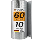 Hinrichs Isolierfolie Dämmfolie 10m x 60cm – Thermofolie für Fenster, Auto, Camping oder Pool – Perfekt als Wärmedämmung, Kälteschutz und Verdunklung - Beidseitig beschichtet