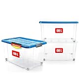 BigDean 3 Stück 60 L Aufbewahrungsbox mit Deckel groß azurblau - stapelbare robuste Box - BPA-frei & lebensmittelecht - rollbare Stapelbox mit festen Klickverschlüssen - Made in Germany