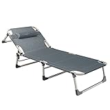 TONPOP Ergonomische Gartenliege, Sonnenliege aus Aluminium, Strandliege mit Kopfstütze, bis 150 kg belastbar, für Garten, Terrasse und Balkon