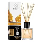 Aromatika Raumduft Reed Diffuser 200ml mit Orange Öl - Intensiv und Langanhaltend Duft - Bester Raumlufterfrischer für Aromatherapie - Zuhause - Küche - Natural Orange Essential Oil