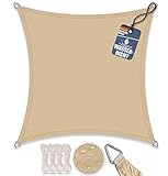 bonsport Sonnensegel Quadrat wasserdicht 3,6x3,6 m Sand - Sonnenschutz quadratisch mit UV-Schutz für Garten, Balkon Terrasse, Camping
