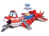 Super Wings Playset Jett‘s Takeoff Tower + Jett Pop-Transform-Figer – Spielflugzeug und Pop verwandelbarer Roboter aus der Zeichentrickserie , Spielzeug für Kinder ab 3 Jahren, Weiß Rot