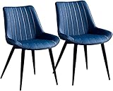 HAVMAK Moderne Küche Esszimmerstühle Set Esszimmerstühle 2er Set Modernes Design Esszimmerstuhl Theke Eckstühle Küchenstühle Rückenlehne Weiches Kunstleder Sitz mit soliden Metallbeinen (Farbe: Blau)