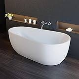 Tronitechnik Freistehende Badewanne Dia 170cm x 80cm x 58cm Wanne aus Acryl mit Siphon/Ablaufgarnitur in weiß Luxus Badewanne im Nostalgielook