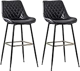 SHAWLA Barhocker Tresenhocker 2er-Set, Thekenhöhe, Kunstleder-Barhocker mit Rückenlehne und Metallbeinen, Barhöhe, Küchentheke, Esszimmerstühle, moderner Barthekenstuhl, Schwarz, 73 cm