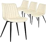 Esszimmerstühle aus Kunstleder 4er-Set Küchen-Wohnzimmer-Lounge-Stühle Gepolsterter Wohnzimmerstuhl (Color : Beige)
