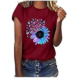 YEBIRAL T-Shirt Damen Kurzarm Oberteile Frauen Mode Sunflower Druck Tee Tops Lässige Pullover Casual Rundhals Loose Shirts Sommer Basic Bluse Longshirt