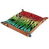 Valet Tray Schreibtisch-Organizer,Bunter Zebraregenbogen,Lederkommode Tablett für Männer und Frauen Schlüsselschmuck Accessoires