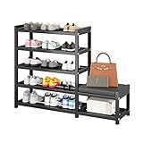 TKHP 5-Tier-Schuhregal mit Gepolstertem Kissen-Sitz Multifunktionaler Einfacher Zusammenbau Platzsparender Speicher-Regal-Edelstahl-Schuh-Organizer für Flur-Eingang