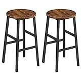 ALLOSWELL 2er Set Barhocker, runde Barstühle mit Fußstütze, 62 cm hoch, Frühstücksbarhocker, industrieller Barhocker, stabiles Metallgestell, für Esszimmer, Küche, Vintagebraun ABAHR0201