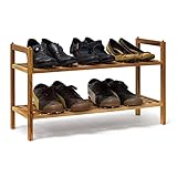 Relaxdays Schuhregal Walnuss stapelbar H x B x T: 40,5 x 69 x 26 cm Schuhablage mit 2 Ablagen für ca. 6 Paar Schuhe Holz Schuhrschrank zum aufeinander stellen aus Nuss, natur braun