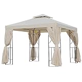 Outsunny Gartenpavillon Pavillon 2,95 x 2,95 m Doppeldach Partyzelt Festzelt 4 x Doppel-Seitenteile wasserdicht UV-Schutz Metall Polyester Creme