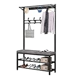 Stabiler Kleiderständer aus Metall mit Schuhablage, Garderobenständer mit Bank und Haken, Schlafzimmer, Kleiderständer für Flur, Wohnzimmer, Ankleidezimmer, 80/100 x 33 x 172 cm