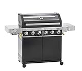 RÖSLE Gasgrill BBQ-Station VIDERO G6-S Schwarz, Grill mit 6 Edelstahlbrennern, extra Primezone und Seitenbrenner, klappbare Seitentische, VARIO+, pulverbeschichteter Stahl